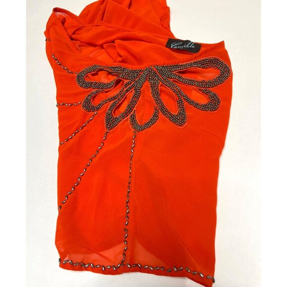 Camille La Vie One Shoulder Orange Blouse Draped Beaded Top Women Size Large - Picture 9 of 9